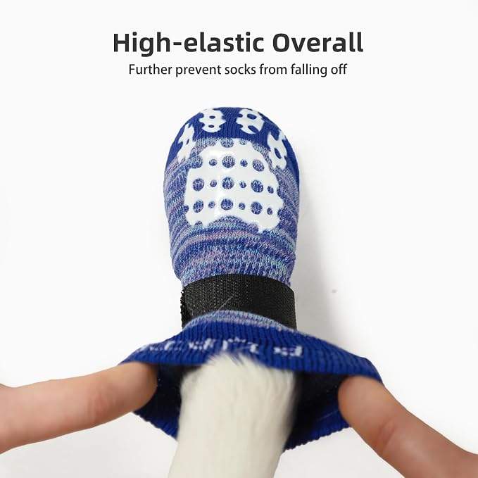 PUPTECK Anti-Slip Dog Socks with Double Sides Grips for Small Medium Large Dogs Hardwood Floors Prevents Licking, Dog Shoes for Hot Pavement Traction Control for Senior Dogs, Royal Blue, M