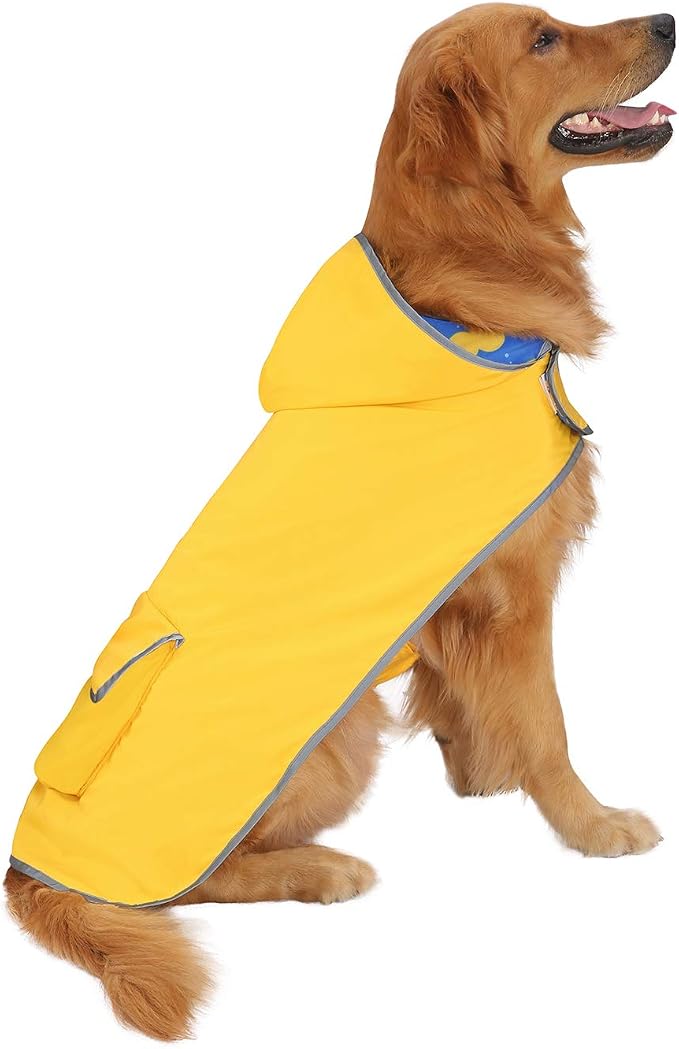 HDE Reversible Hooded Dog Raincoat Slicker Poncho for Small Medium Large Dogs - Ducks/Yellow - 3XL - Nylon, Polyester