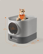 Feandrea Cat Litter Box with Lid, XL Enclosed Litter Box with Slide-Out Tray, Scoop, Brush, Anti-Tracking, for Cats of Different Sizes, Dove Gray and Slat Gray UPPT002B01
