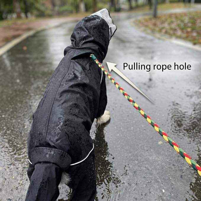 Dog Raincoat for Medium Large Dogs,rain Jacket Coat, Full Leg Coverage Waterproof Rain Suit with Detachable Hood & Tail, Reflective Strips，Labrador Retriever (Black for Boy, XX-Small)