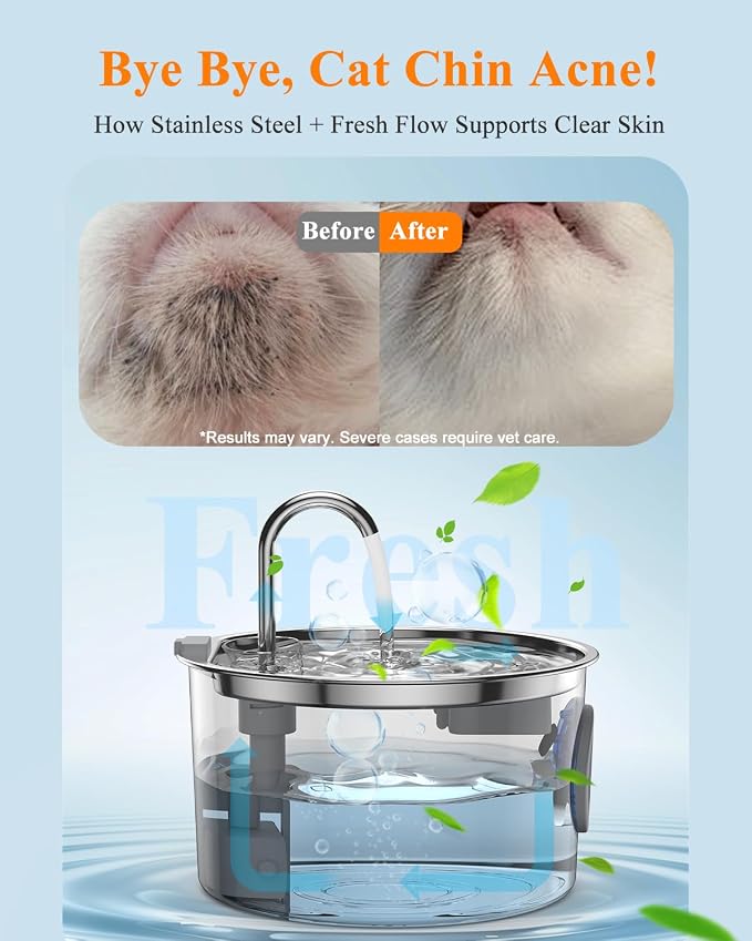 Cat Water Fountain Stainless Steel [3.2L/108oz] Large Capacity Automatic Water Dispenser for Cats Indoor with 3 Filters Kit, LED Water Level Window, Easy to Clean, Ideal for Cats Dogs Multi-Pet Home