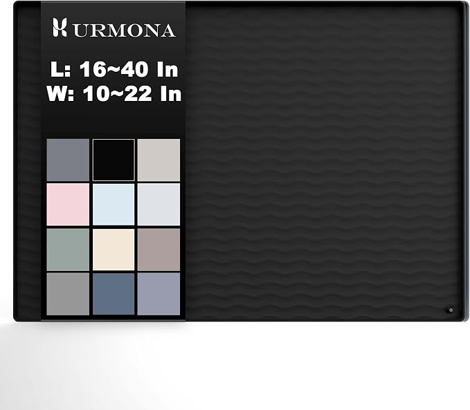 URMONA 19 x 19 in Waterproof Silicone Under Sink Mat, Cabinet Protector | Black, Under Kitchen Sink Mat, Kitchen Cabinet Liner, Bathroom Sink Protector, Pet Food Mat and Cat Litter Mat