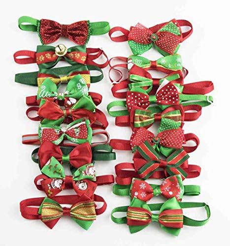 PET SHOW 50pcs Pack Bulk Christmas Small Dogs Bow Ties Collar Costume Cute Cats Adjustable Bowties Neckties Xmas Pet Grooming Accessories Assorted Randomly by PETSHOW