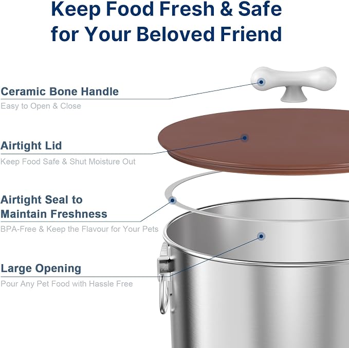 Paw Libero 2PK 35 Lbs Stainless Steel Dog Food Storage Container with Airtight Lid & Ceramic Bone Handle, Large Metal Dog Food Bin for Dogs & Cats, Keep Fresh, Easy to Clean