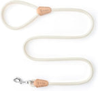 Mile High Life White Dog Leash with Genuine Leather Connection, 4/5/6 FT | Rope Leash, Heavy Duty 360° Swivel Metal Clasp, for Small Medium & Large Dogs (Cream White, 48 Inch)