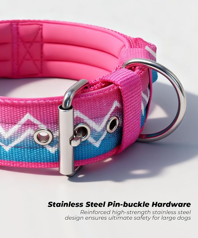 Dog Collar for Large Dogs,2 in Wide Heavy Duty,Pressure-Relief Padded, A-L | Professional Protection for Large and Giant Breeds,Handle for Control,Stainless Steel Buckle Ultra Safety,23-26 in