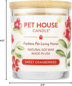 Pet House Cranberry Candle Plant Based Clean Burning Scented, Long Lasting Pet Odor Candle for Home - Sweet Cranberries