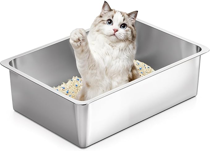 Kirecoo Large Stainless Steel Cat Litter Box High Sided, Non-Stick | Solid Metal Box, Odor Free, Non Stick, Rust Proof, Easy to Clean, Ideal for Cats, Kittens, Multi-cat & Rabbits, Indoor Use