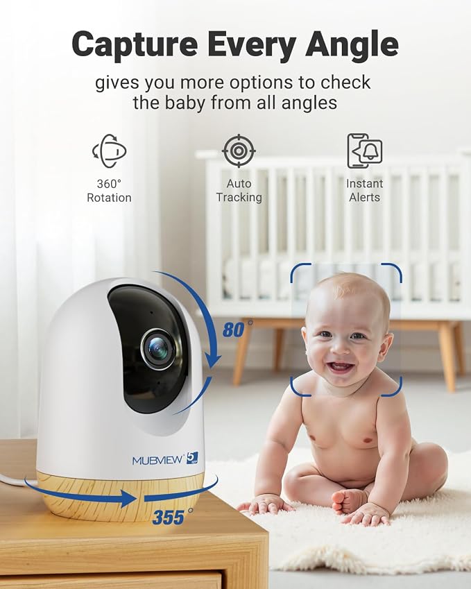 MUBVIEW 5MP Indoor Security Camera, Dual-Band WiFi Pet Cam with Phone App | Plug-in design, no subscription, speaker, night vision, motion detection, auto tracking, for pets, elders and baby rooms