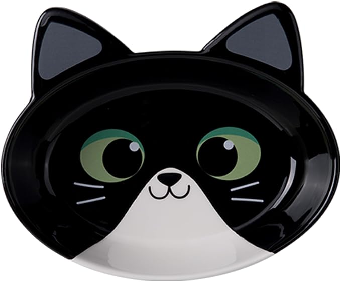 The Cat Ladies Ceramic Cat Bowls - Whisker Friendly Food Bowl - Cute Pet, Kitten Plates - Dishes for Indoor Cats - Dish for Wet Food & Water - Platos para Gatos - Black and White Cat, Small