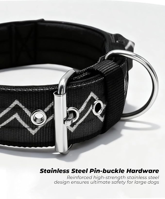Dog Collar for Large Dogs,2 in Wide Heavy Duty,Pressure-Relief Padded, E-S | Professional Protection for Large and Giant Breeds,Handle for Control,Stainless Steel Buckle Ultra Safety,17-20 in