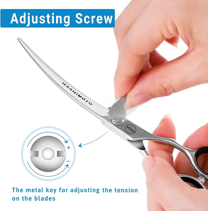 HASHIMOTO Curved Dog Grooming Scissors, 6.5 inch, Trimming Face and Paws. | Sharp, lightweight, 440C Stainless Steel, 30 Degree of Curved Blade