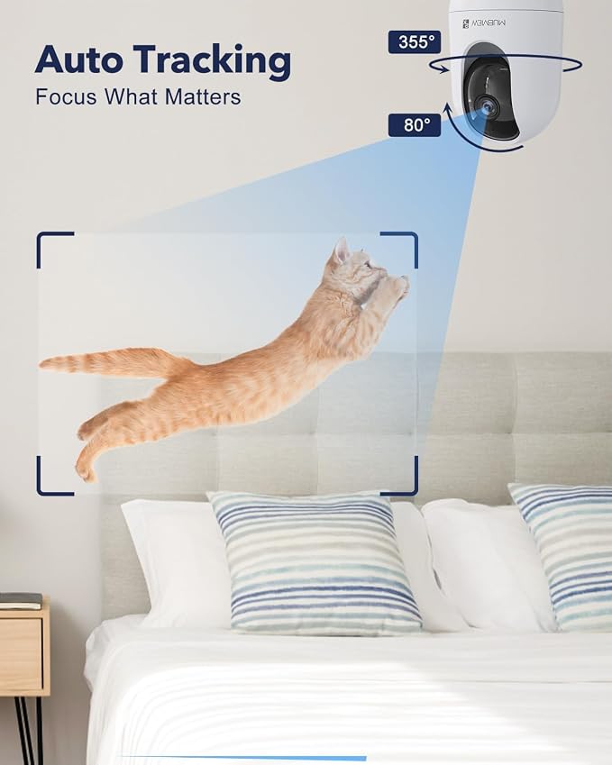 MUBVIEW Pet Camera with Phone App, Indoor Security Camera, 2.4/5GHz WiFi Cameras for Home Security, Wired Cameras for Dog/Elder/Baby, Motion Tracking, PT, 7X24, Two-Way Audio, 2K Night Vision (4 Pack) | Motion tracking, pan-tilt view, 24/7 monitoring, ...