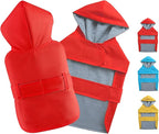 Dog Raincoat Dog Rain Jacket Hooded Poncho Waterproof Pet Rain Suit Double-Layered Puppy Small Medium Dogs Breathable Lining Leash Hole Adjustable,Red,M,Back Length 8.5-10.5 inches