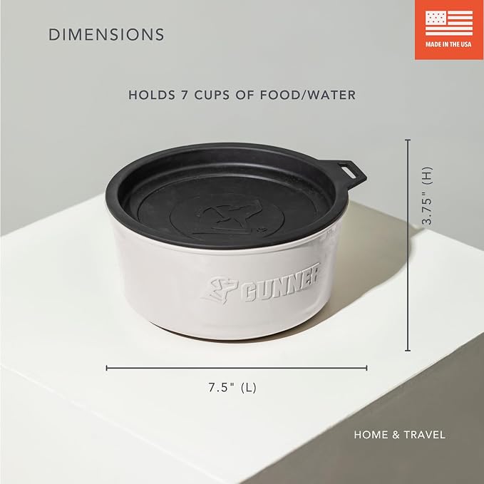 Dog Bowl with Spill-Proof Travel Lid, White, 7-Cup Pet Travel Bowl | White 7-Cup Dog Bowl, Spill-Proof Travel Lid, BPA-Free, Rust-Proof, Shock-Resistant, Stackable and Dishwasher Safe