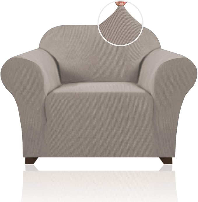 Stretch Chair Cover Chair Slipcovers with Arms 1-Piece Chair Sofa Slipcovers or Living Room Non Slip Armchair Cover Furniture Protector Dogs Pet Friendly(Armchair,Taupe)