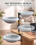 2-Tier Cat Desk Bed, Purrlato Lockable 360° Swivel, Steel Frame, 15.7-Inch | for Large Cats, Adjustable Clamp 0.5-3", Dual-Sided Cushion, 11-14" Height, No-Drill Mount, Machine Washable, Anti-Slip Base