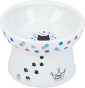 Necoichi Ceramic Raised Cat Food Bowl, 15° Tilted (Colorful Dots, Regular)