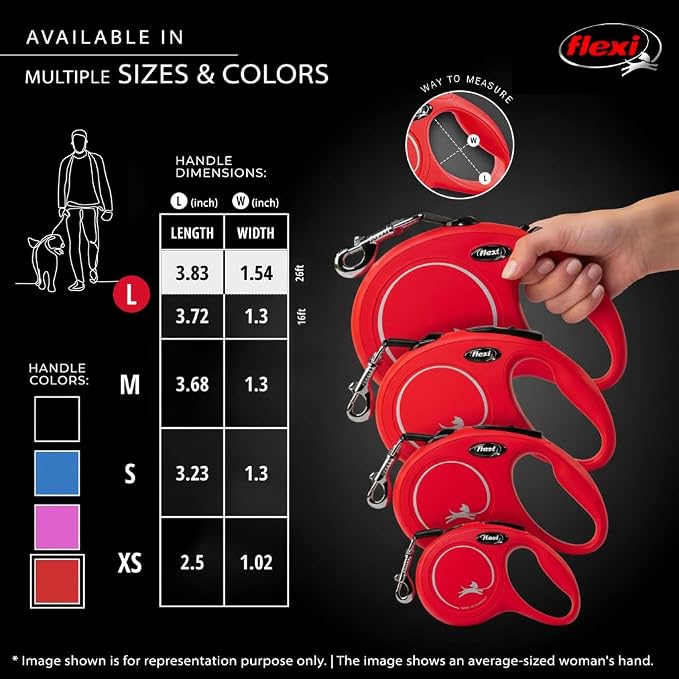 FLEXI® Classic Tape Retractable Dog Leash, Large, 16 ft - Red | German engineered, original flexi leash, durable quality for dogs up to 110 lbs, tangle-free, walking, reliable brake system