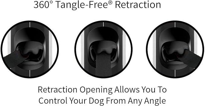 TUG 360° Tangle-Free Retractable Dog Leash with Anti-Slip Handle | 16 ft Strong Nylon Tape | One-Handed Brake, Pause, Lock (Medium, Blue)