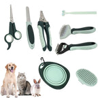 Lukshalse 8 in 1 Pet Grooming Rake and Dematting Comb, Pet Dog Cat Bowl Toothbrush Comb Set Effective Float Hair Remover Clean Tool