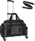 Petskd Top-Expandable Small Pet Carrier with Wheels Airline Approved | 17"x12"x8.5", for JetBlue/Frontier/Spirit Airlines, Lockable Safety Zippers and Anti-Scratch Mesh, Pets Under 8 Lbs, Black