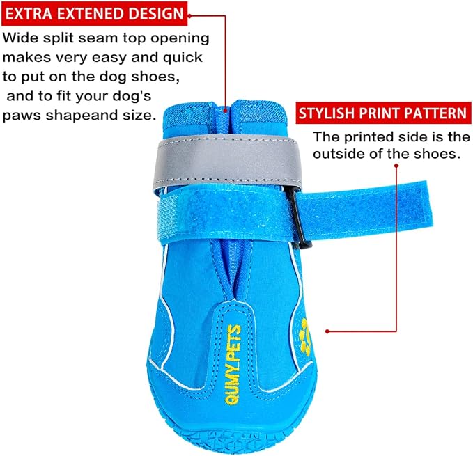 QUMY Dog Shoes for Hot Pavement, Dog Snow Boots & Paw Protectors for Winter | Dog Booties Medium Large Size Dogs, Water-resistant in the Rain, Outdoor Walking, Indoor Hardfloors Skid-resistant Sole Blue