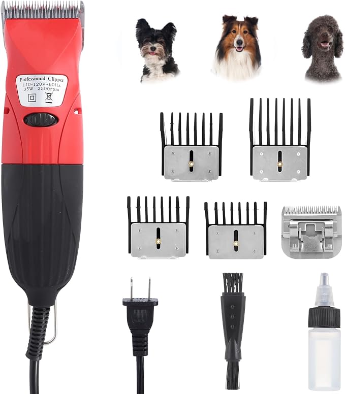 DUCKBOY 35W Pet Clipper Grooming Kit, 4 Interchangeable Blades, 3m Cable | Ideal for all dogs & cats. Home grooming with 4 stainless steel blades, 35W motor, 3m cable. Quiet, safe trimming