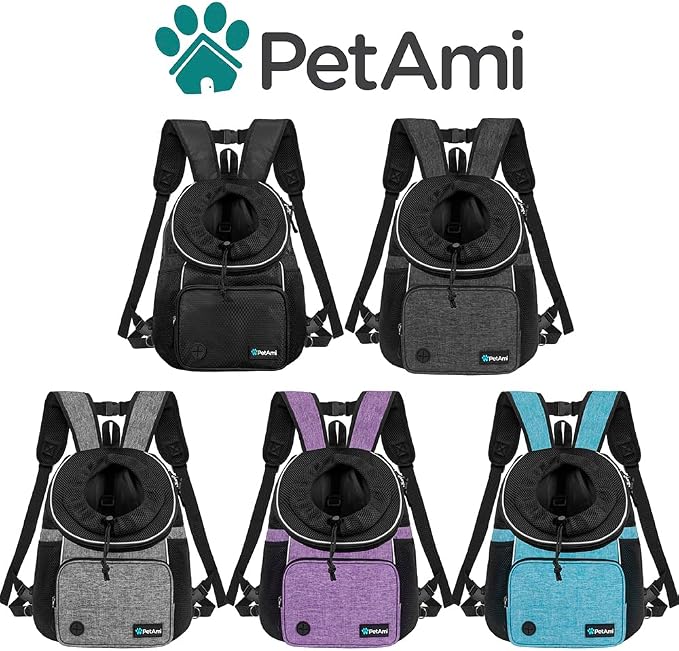 PetAmi Dog Front Carrier Backpack, Adjustable Dog Pet Cat Chest Carrier Backpack, Ventilated Dog Carrier for Hiking Camping Travel, Small Medium Puppy Large Cat Carrying Bag, Max 15 lbs, Gray