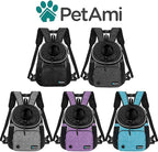 PetAmi Dog Front Carrier Backpack, Adjustable Dog Pet Cat Chest Carrier Backpack, Ventilated Dog Carrier for Hiking Camping Travel, Small Medium Puppy Large Cat Carrying Bag, Max 15 lbs, Gray