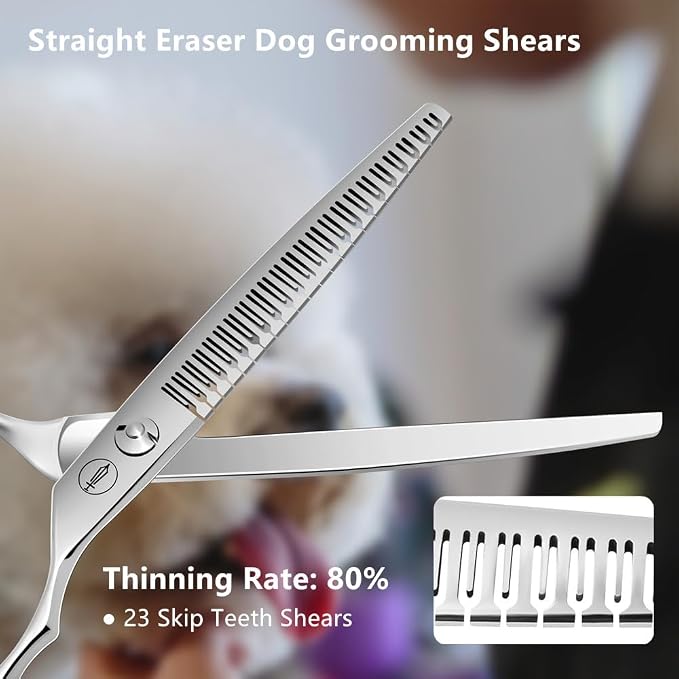 HASHIMOTO Straight Eraser Dog Grooming Scissors, 23 Teeth, 7.0 inch. | 80% Thinning Rate, Light Weight, Designed for Bulking off Coat Quickly. 440C Stainless Steel