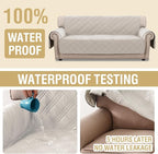 H.VERSAILTEX 100% Waterproof Sofa Covers for 3 Cushion Couch Modern Sofa Cover for Dogs XL Couch Covers for Oversized Sofa with Elastic Straps (Oversized Sofa, French Oak/Beige)