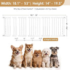 14''-19.5'' Height Adjustable Dog Gate, Extra Wide 18.1"-53" All Metal Short Dog Gate to Step Over, Pressure Mount Small Pet Puppy Gate for Stairs & Doorways(White)