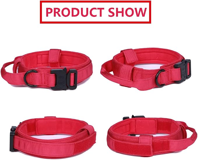 Tactical Dog Collar for Large Dogs with Control Handle,Red,XL | 1000D Heavy-Duty Nylon Fabric,Quick-Release Metal Buckle,Adjustable Fit,Soft-Padded Webbing,D-Ring,for Training & Hiking
