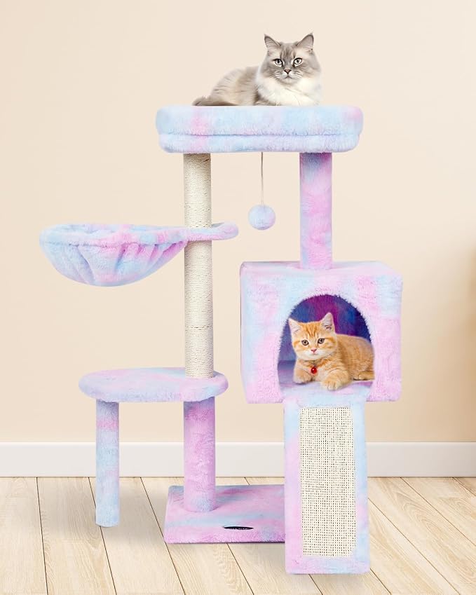 FISH&NAP Cute Cat Tree Kitten Cat Tower for Indoor Cat Condo Sisal Scratching Posts with Jump Platform Cat Furniture Activity Center Play House Rainbow | FISH&NAP For Indoor with Jump Platform Activity Center Rainbow