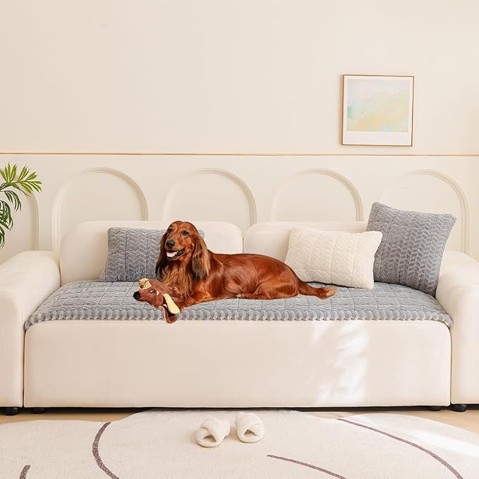 Mitid Sofa Cover Fuzzy Couch Cover for Pet, Couch Covers for Dogs Pets Mat | Washable Non-Slip Sofa Slipcover Cushion Protector Pets Friendly Mat, Dog Couch Cover, Square Couch Covers for Dogs Non Skid