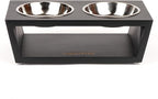 4" Tall Elevated Dog Bowls for Small Dogs, Food and Water Bowl Set by Pawfect Pets (Black)