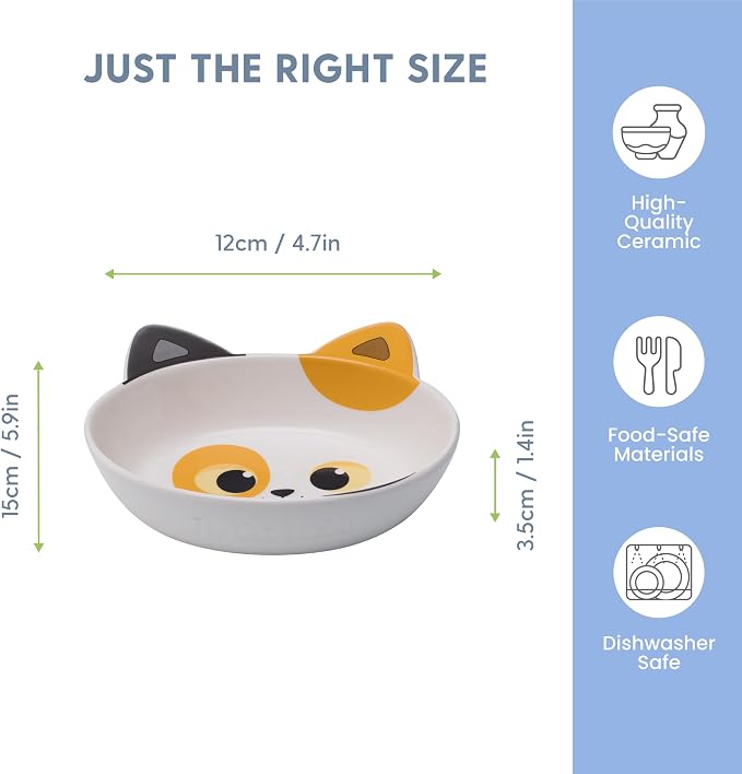 The Cat Ladies Ceramic Cat Bowls - Whisker Friendly Food Bowl - Cute Pet, Kitten Plates - Dishes for Indoor Cats - Dish for Wet Food & Water - Platos para Gatos - Calico, Small