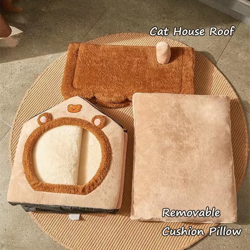 Cat Beds for Indoor Cats Small Dog,Cute Bear Cat Bed Cave Cat House, M - Image 7