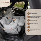 JACKO & CO - Premium Dog Car Seat Bed V2 for Small & Medium Pets Under 40lbs - Water Resistant, Machine Washable, Removable Covers, Clip-On Leash for Back Seat Use (Ultra Prem, Beige Medium 25-45lbs)
