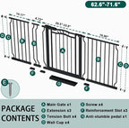 Fairy Baby 62.5"-71.6" Extra Wide Baby Gate Pressure Mount, Long Large Dog Gate Indoor Doorways Stairs, No Drill Safety Child Gate for Kids with Double Lock, Walk Thru Pet Gate for Puppy Doggy, Black