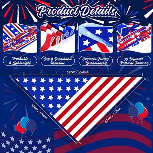 30Pcs 4th of July Dog Bandanas Bulk American Flag Pet Scarf Holiday Puppy Bandanas Washable Adjustable Patriotic Dog Bandana for 250th Anniversary Independence Day Sport Event Small Large Pet Grooming - Image 3