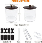HOYTAMDAR 2 Pack Airtight Dog Treat Containers Bamboo Lids, Dog Treat Jars | Dog Food Storage Container with Scoops, Clamps, Labels and Marker, Dog & Cat Treat Holder