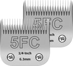 5FC Pet Dog Grooming Detachable Ceramic Blades, 1/4" (6.3mm), 2 PCS | Compatible with Andis, Compatible with Oster A5, Compatible with Wahl KM10 Clippers