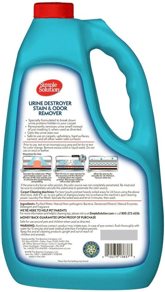 Simple Solution Urine Destroyer, Pet Urine Enzyme Cleaner, Gallon | Urine Odor Eliminator, Pet Stain Remover, Dog Urine Remover, Cat Urine Neutralizer, Carpet Cleaner, Spot Floor Cleaner