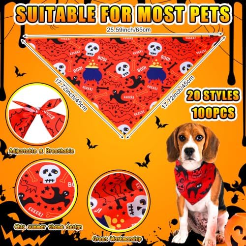 100 Pcs Large Halloween Dog Bandanas Bulk, Pet Costume Accessories - Image 3