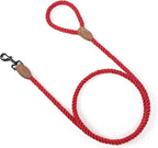 Mile High Life Dog Leash Braided Cotton Rope with Leather-Reinforced Ends | Rust-proof 360° swivel clasp, Heavy-duty for medium/large breeds. Great for weddings, daily walks (4 FT, 1/2", Red)