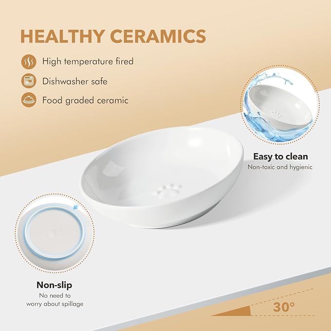 Havniva Ceramic Cat Bowls, Shallow Cat Dishes, Cat Food Plate Set of 3 | Wide Opening, 5.6” Cat Plates, Ceramic Cat Food Bowls for Wet & Dry Food, Non-slip Rubber Base, Whisker Friendly Cat Bowl