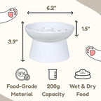 Unbreakable Raised Slow Feeder Bowl for Cats and Small Dogs, Elevated Cat Bowls, Detachable Slow Feede Bowl, Heavy Weighted, Non-Slip Feeder, Dry & Wet Food, Whisker Friendly Flat Plates (White