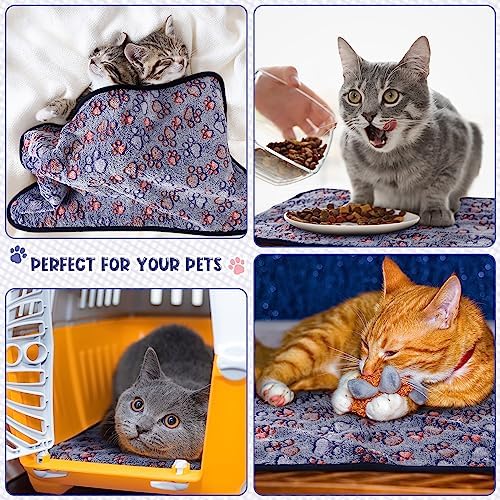 Tatuo 4 Pcs Fleece Dog Blanket for Puppy Cat, Blue, 24 x 16 in, Paw - Image 4